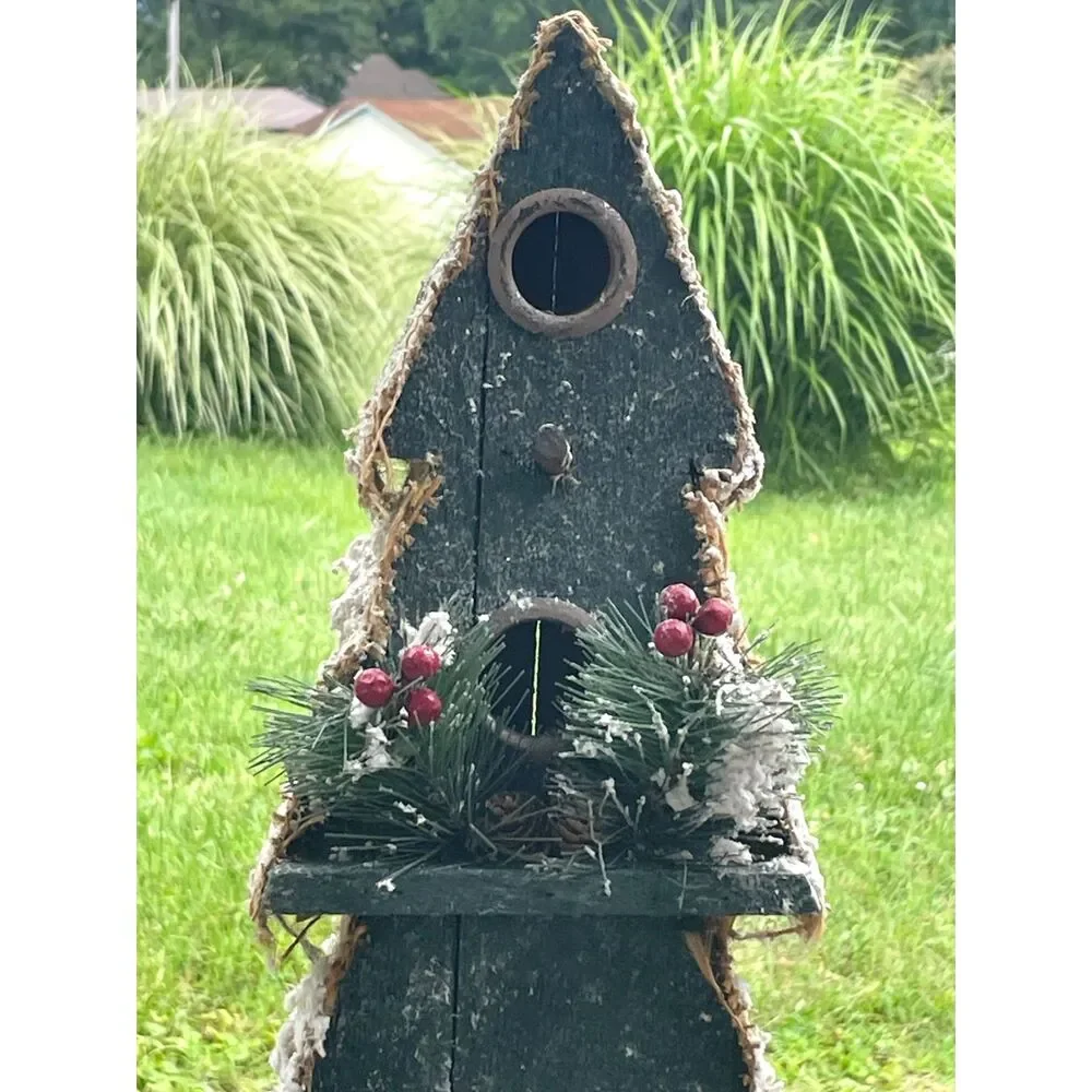 Primitive Rustic Christmas Tree Birdhouse 18